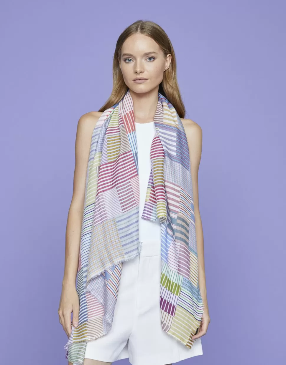 Faliero Sarti Sciarpe>Sciarpa Misto Seta - Multicolor Stripes