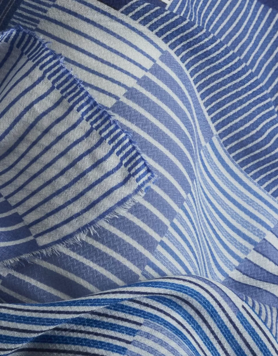 Faliero Sarti Sciarpe>Sciarpa Misto Seta - Sky Blue Stripes